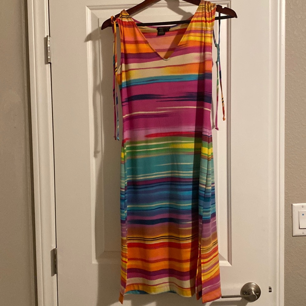BCBG never worn striped rainbow dress size M